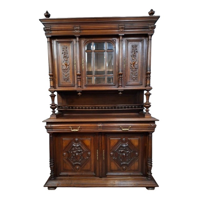 Henri II Two-Part Buffet Carved in Walnut For Sale