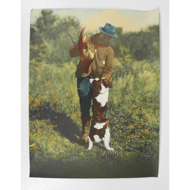 Early 20th century colortone advertising photograph of a bird hunter and his dog. Unsigned. Unframed, edge and corner wear.