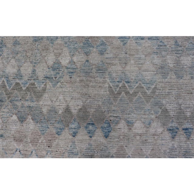 Oversized Modern Casual All-Over Diamond Design in Blue, Taupe, and Cream 13'10 X 19'10 For Sale In Atlanta - Image 6 of 12