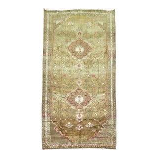 Brown Double Medallion Mid-20th Century Turkish Rug - 7' x 13'8" For Sale