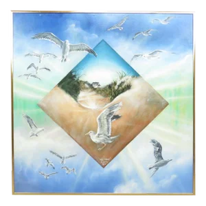 Surrealist Subject Oil on Board Titled "Sky Island" Signed by S Young