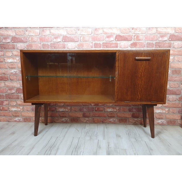 Wood Renovated Oak Display Cabinet with Bar on Slanted Legs For Sale - Image 7 of 8