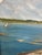 Blue Vintage Coastal Landscape Painting in Impressionist Style, Framed Seascape With Sailboat - Unknown Artist For Sale - Image 8 of 10