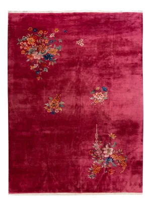 Vintage Art Deco Red Chinese Room Size Wool Rug 9' 10" X 13' 5".