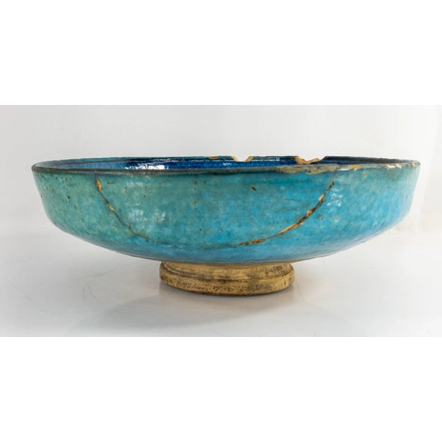 Blue Early Persian Turquoise and Blue Kashan Bowl For Sale - Image 8 of 12