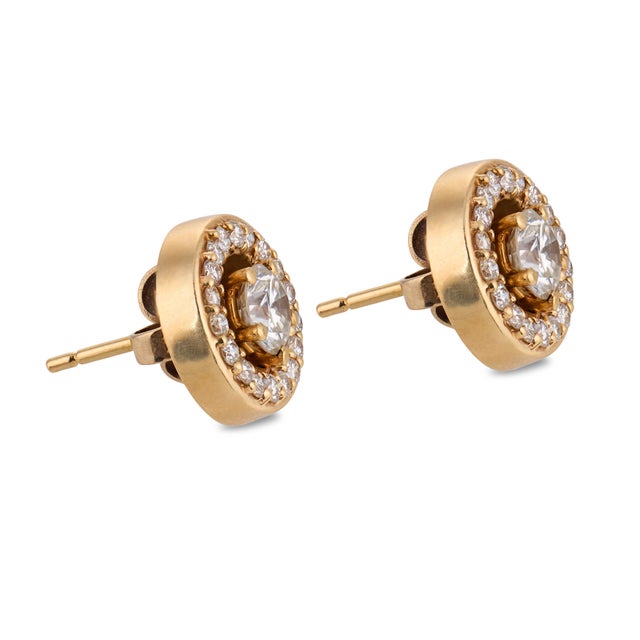Vintage 2.20 Carat Diamond 14k Yellow Gold Stud Jacket Earrings, Pair For Sale - Image 4 of 6