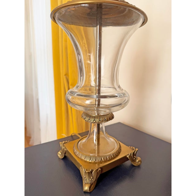 Neoclassical Brass & Blown Glass Hurricane Urn Table Lamps - A Pair For Sale In Philadelphia - Image 6 of 8