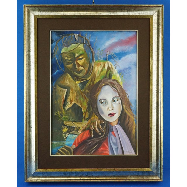 Francesco Massarutto, Little Girl Made Up by Pierrot and a Faun, 20th Century, Oil Painting on Canvas, Framed For Sale - Image 15 of 15