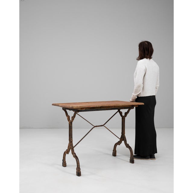 French Provincial 1900s French Bistro Table With Base Cast Iron & Wooden Top For Sale - Image 3 of 18
