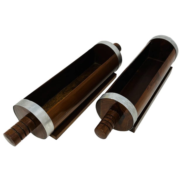 Brown Vintage Tabletop Rolling Pin Planters or Spice Racks - a Pair For Sale - Image 8 of 13