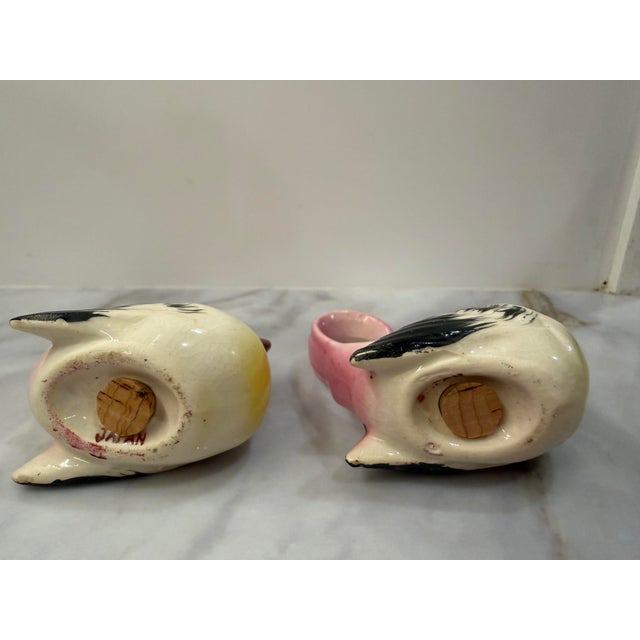 1950s Vintage 1950s Japan Pink and Yellow Songbird Salt and Pepper Shakers, a Pair For Sale - Image 5 of 8