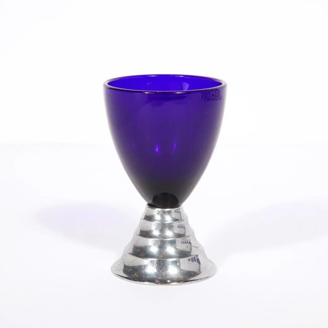 1930s Art Deco Skyscraper Style "Blue Moon" Cocktail Glasses in Chrome by Chase For Sale - Image 5 of 7
