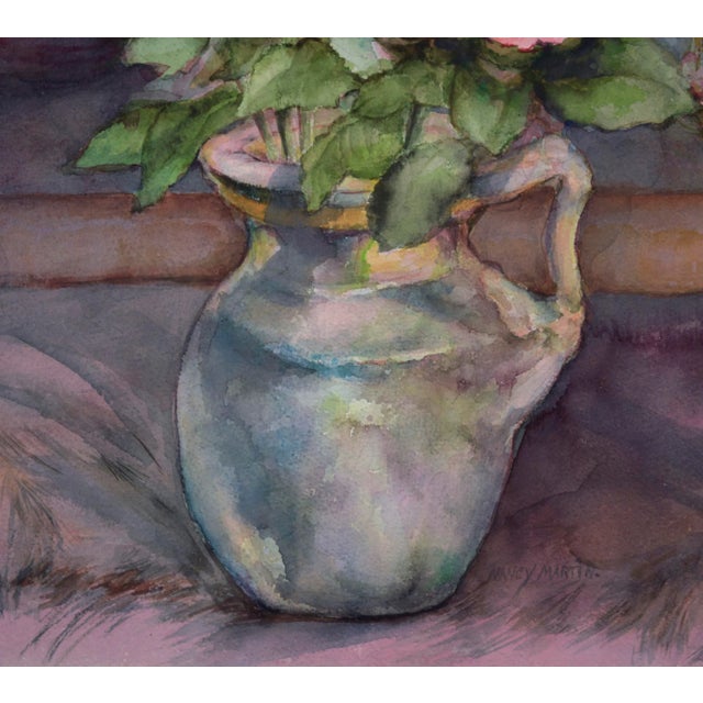 Late 20th Century "Pink Roses" Spring Bouquet Still-Life Painting by Nancy Martin, Framed For Sale - Image 4 of 8