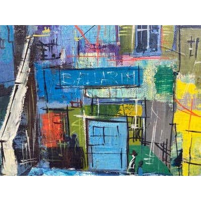 Mid-Century Modern Cityscape Oil Painting, Mid-Century Modern, Signed, Nerfin, 1950s For Sale - Image 3 of 8