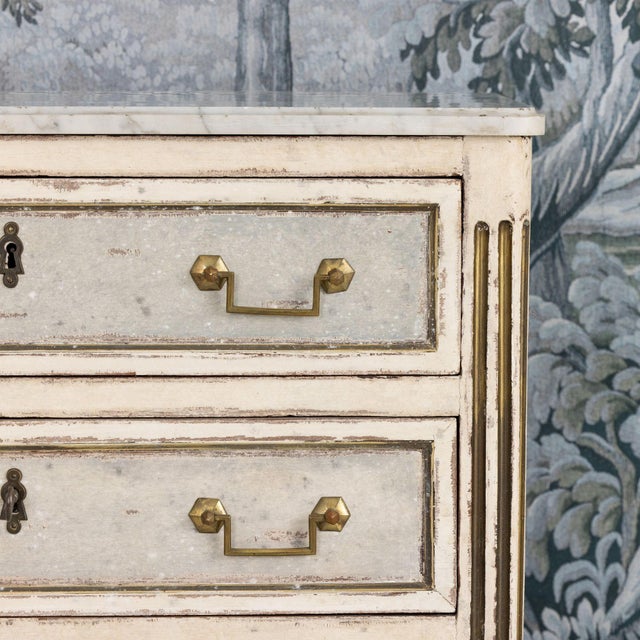 18th Century 18th C. French Painted Tall Chest of Drawers With Original Marble Top For Sale - Image 5 of 16