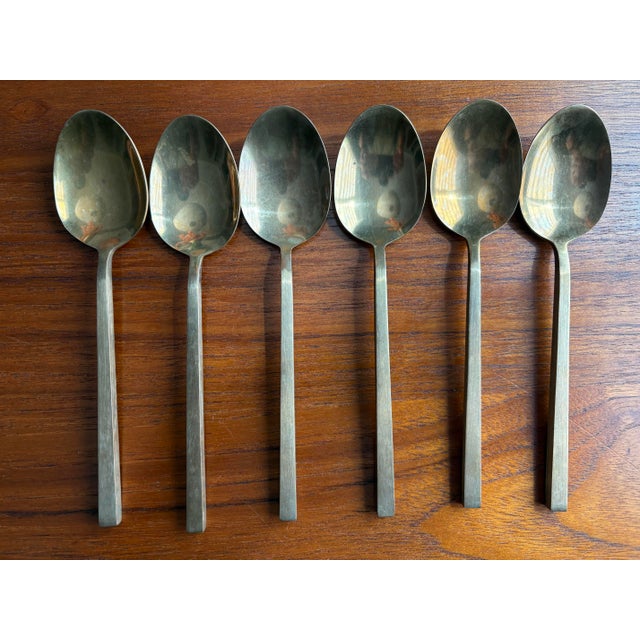 Mid 20th Century Scanline Sigvard Bernadotte Bronze Marked Flatware Service for Six - 30 Pieces For Sale In San Diego - Image 6 of 11