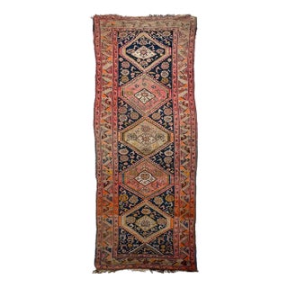 Wide Antique Runner SUNSET COLORS with Family of Sheep & Birds Woven Rug 4.4 x 12.4 For Sale