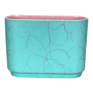 Mid-Century Atomic Turquoise Pottery Spaghetti Motif Planter Vase