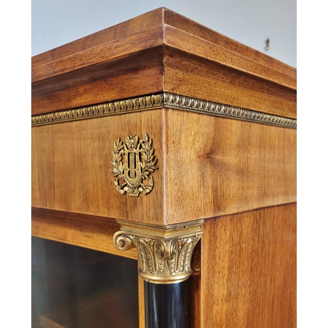 19th C French Walnut Ebony & Bronze Empire Curio Vitrine Bookcase For Sale - Image 11 of 18