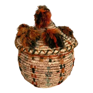 Woven Pom-Pom Basket With Lid