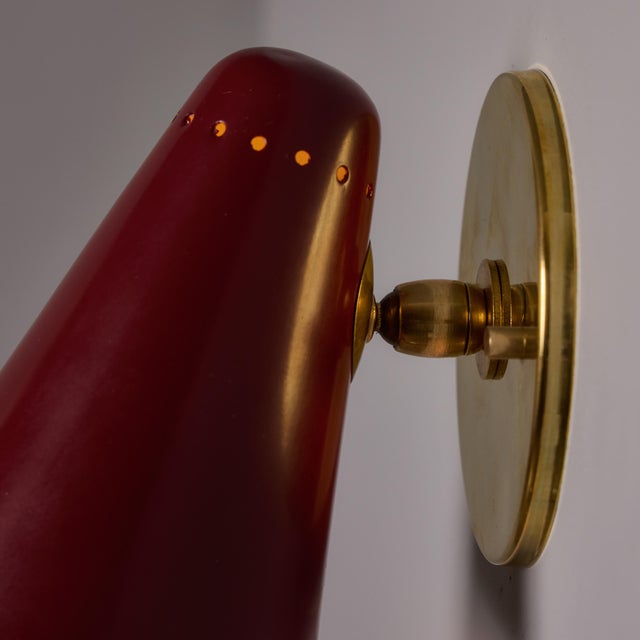 1960s Stilnovo Perforated Red Metal and Brass Articulating Sconces - a Pair For Sale - Image 12 of 18
