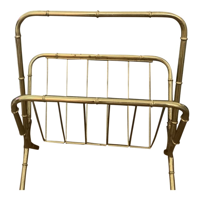 Vintage Gold Bamboo Motif Magazine Holder For Sale