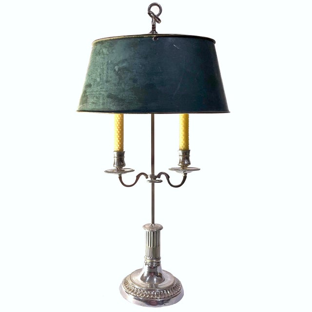 Antique early 19th century bouillotte lamp. Non-electrified - for wax candle use only. The fixture itself appears to be...