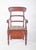 Chair with striped upholstery. With a backrest on three curved crossbars and gently arched arms, the seat upholstered in...