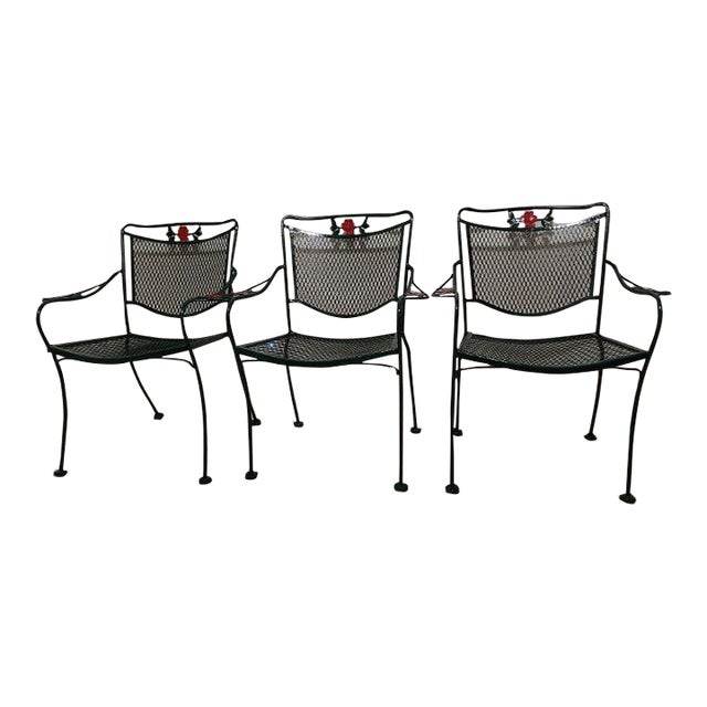 Vintage Metal Russell Woodard Salterini Style Patio Garden Chair Green Set of 3 For Sale