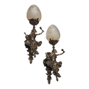 Pair Vintage Art Nouveau Deco Mermaid Wall Sconces in Brass & Glass