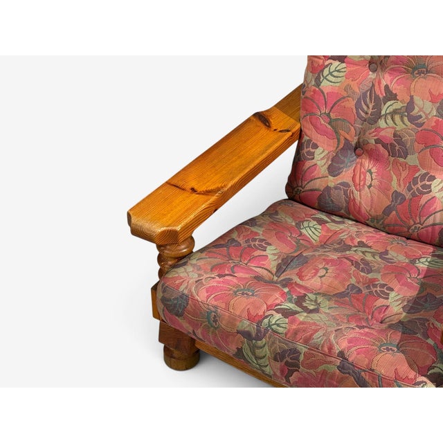 Blush Collden, Brutalist Lounge Chairs, Pine, Fabric, Sweden, 1970s For Sale - Image 8 of 11