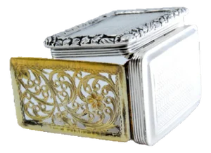 George IV Silver and Gold Vinaigrette Box with Friezes and Raised Lid