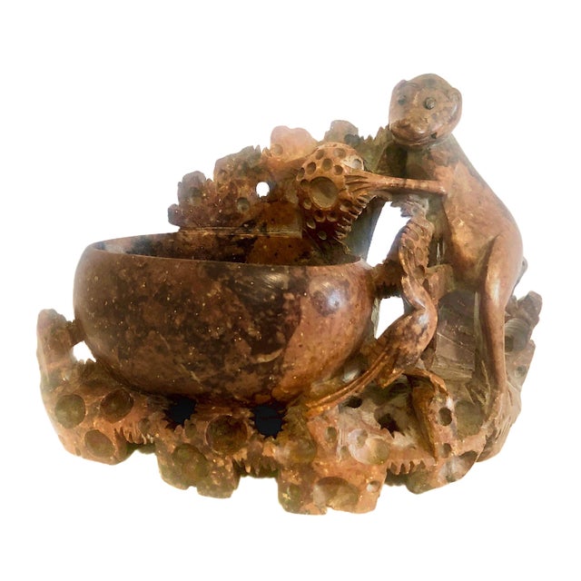 Early 20th Century A Chinese Scholar’s Soapstone Brush Washer Featuring a Monkey With a Lotus Pod For Sale - Image 5 of 8
