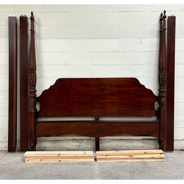 Vintage King Size Carved Four Poster Rice Bed | Chairish