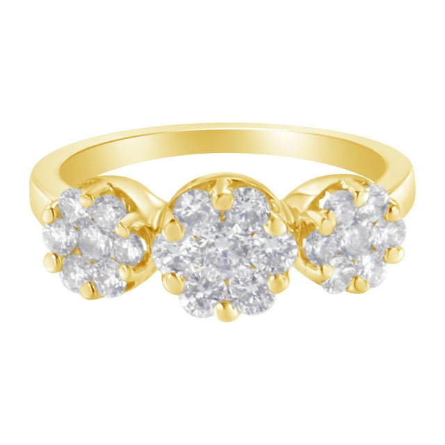 Haus of Brilliance 14K Yellow Gold 1-1/4 Cttw Brilliant Cut Diamond Three Round Floral Clusters Engagement or Fashion Ring (H-I Color, SI2-I1 Clarity) - Size 7 For Sale - Image 4 of 7
