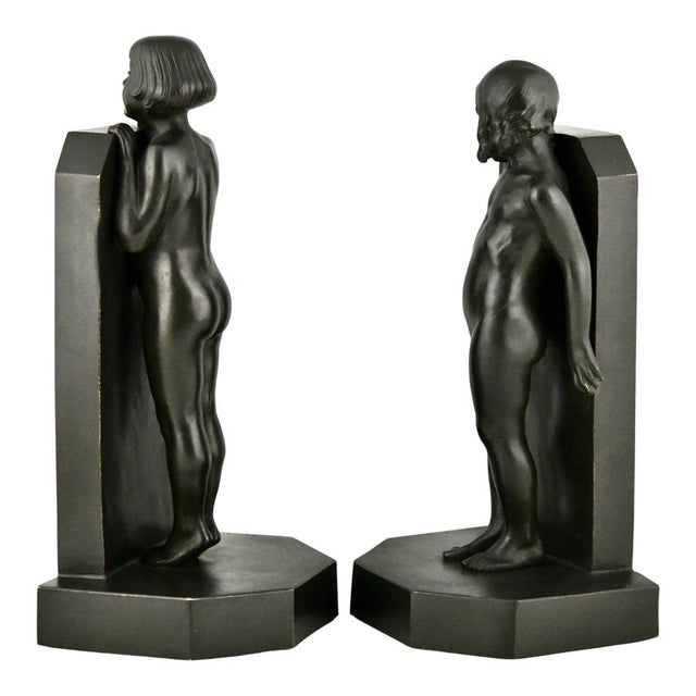 Art Deco Bronze Bookends with Children by Raoul Benard, 1930, Set of 2 For Sale - Image 4 of 12