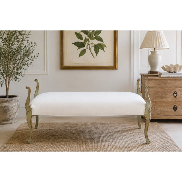 Mid 20th Century Vintage Venetian Painted Green and Parcel-Gilt Bench / Ottoman For Sale - Image 5 of 5