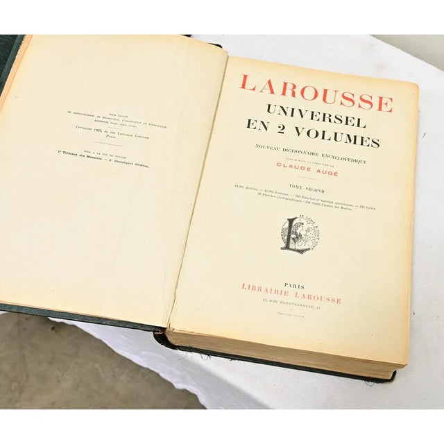 French French Leather Bound Set of Larousse Encyclopedic Dictionaries - Set of 2 For Sale - Image 3 of 7