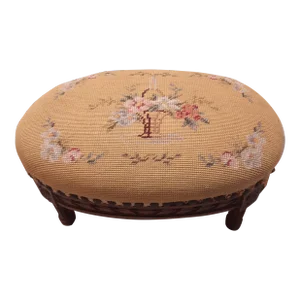 Louis XV French Needlepoint Walnut Footstool
