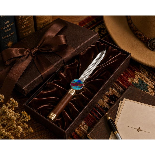 Early 21st Century David Rosales Letter Opener Leather Gemstone Navajo Southwest Crafted For Sale - Image 5 of 12