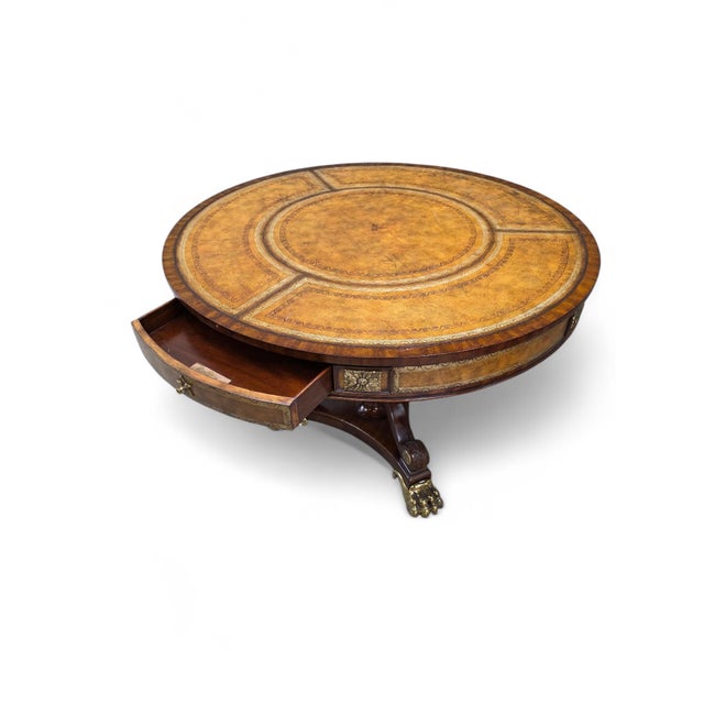 Vintage French Empire Regency Style Tooled Leather Top Mahogany Library/Hall Table by Maitland Smith Elegant and stunning...