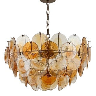1970s Vistosi “Amber Cascade” Murano Glass Disc Chandelier, Italy For Sale
