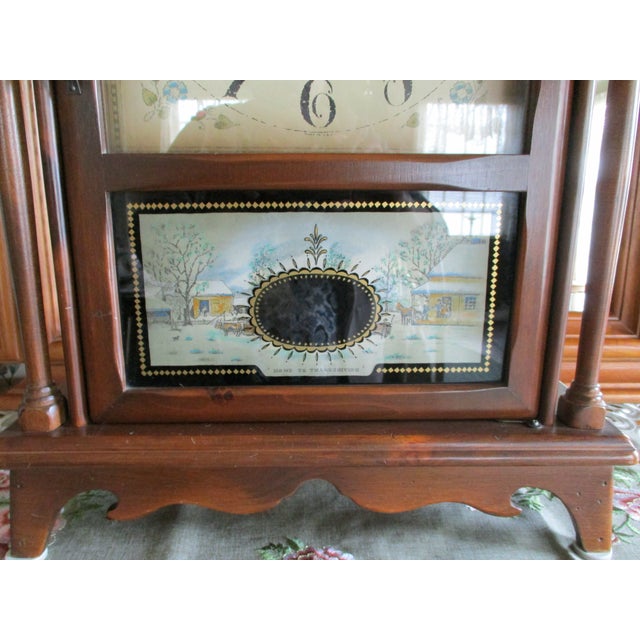 1970s Lg Vintage Mantle New England Clock Pillar and Scroll Westminster Chimes Clock German Movement 8 Day Wind For Sale - Image 5 of 18