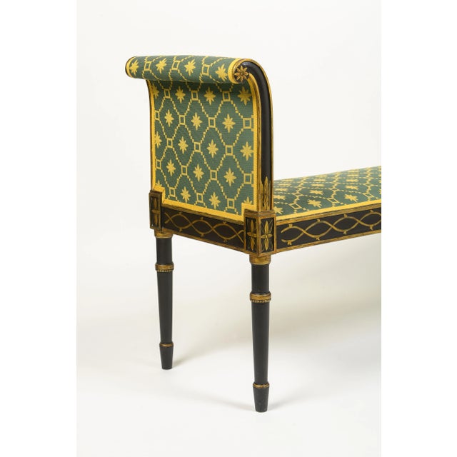 A Hepplewhite Style Black and Ochre Painted Upholstered Window Bench For Sale In New York - Image 6 of 9