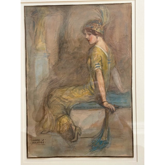 Ludwig O.Holberg Art Deco Lady Watercolor For Sale In Detroit - Image 6 of 10