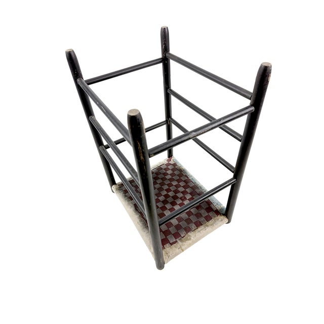 Vintage 1940s Primitive Wooden Stool W/ Black Painted Frame & Premier Egg Mash Feed Sack Seat - 25.5" Tall For Sale - Image 16 of 17