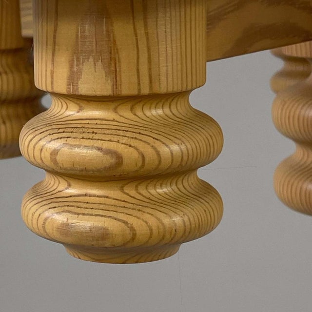 Scandinavian Pine & Fabric 5-Light Chandelier, Sweden, 1970s For Sale - Image 15 of 17