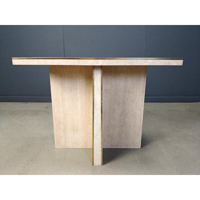 Beige Vintage Travertine and Brass Console Table, 1970s For Sale - Image 8 of 13