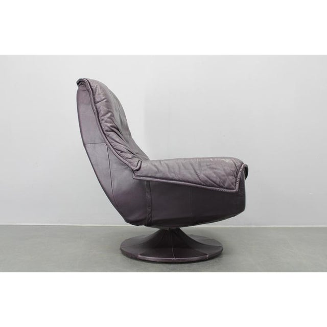 Italian Dark Purple Leather Swivel Lounge Chair, 1980s For Sale - Image 11 of 18