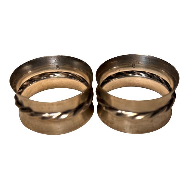 Vintage Sterling Silver Rope Twist Napkin Rings - A Pair For Sale